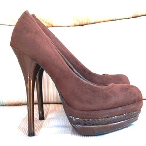 Fusion Brown faux suede Platform Stilettos High Heel Shoes Sz 5 1/2